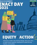 poster promoting ENACT Day 2025, showing advocates raising signs for equity, health, and justice
