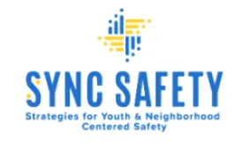 SYNC Safety logo with blue and gold cross icon and the tagline "Strategies for Youth & Neighborhood Centered Safety."